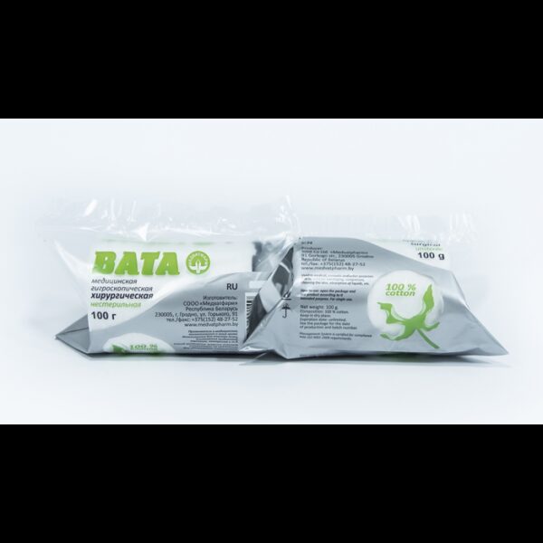 Вата медицинская гигроскопическая хирургическая нестерильная 100г