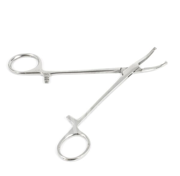 Зажим кровоостанавливающий 1х2 зубый зубчатый изогнутый №1 150 мм З-21-1 ТП арт.300-29