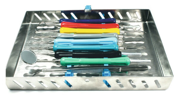 Набор инструментов для снятия зубных отложений из 9 предметов с силиконовыми ручками в стерилизаторе 9000-2 ЮП/UP